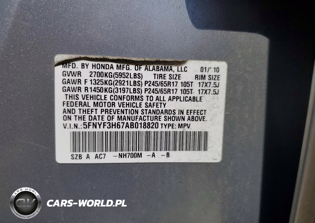 2010 Honda Pilot Exl VIN:5FNYF3H67AB018820 - 14