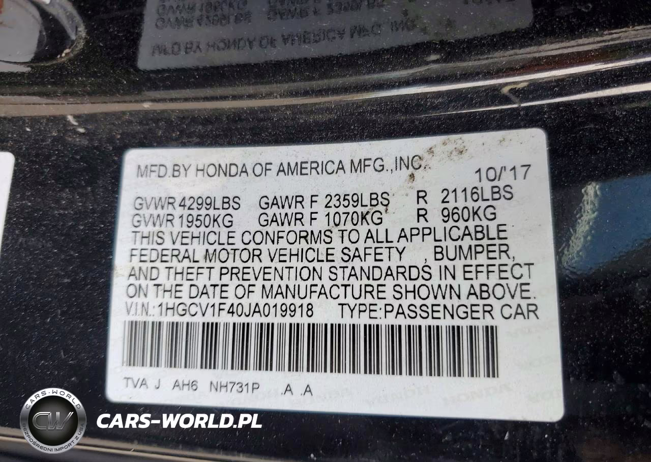 2018 Honda Accord Ex VIN:1HGCV1F40JA019918 - 13