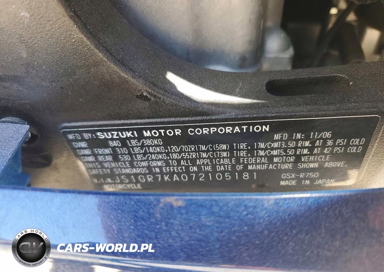 2007 Suzuki Gsx-R750 VIN:JS1GR7KA072105181 - 9