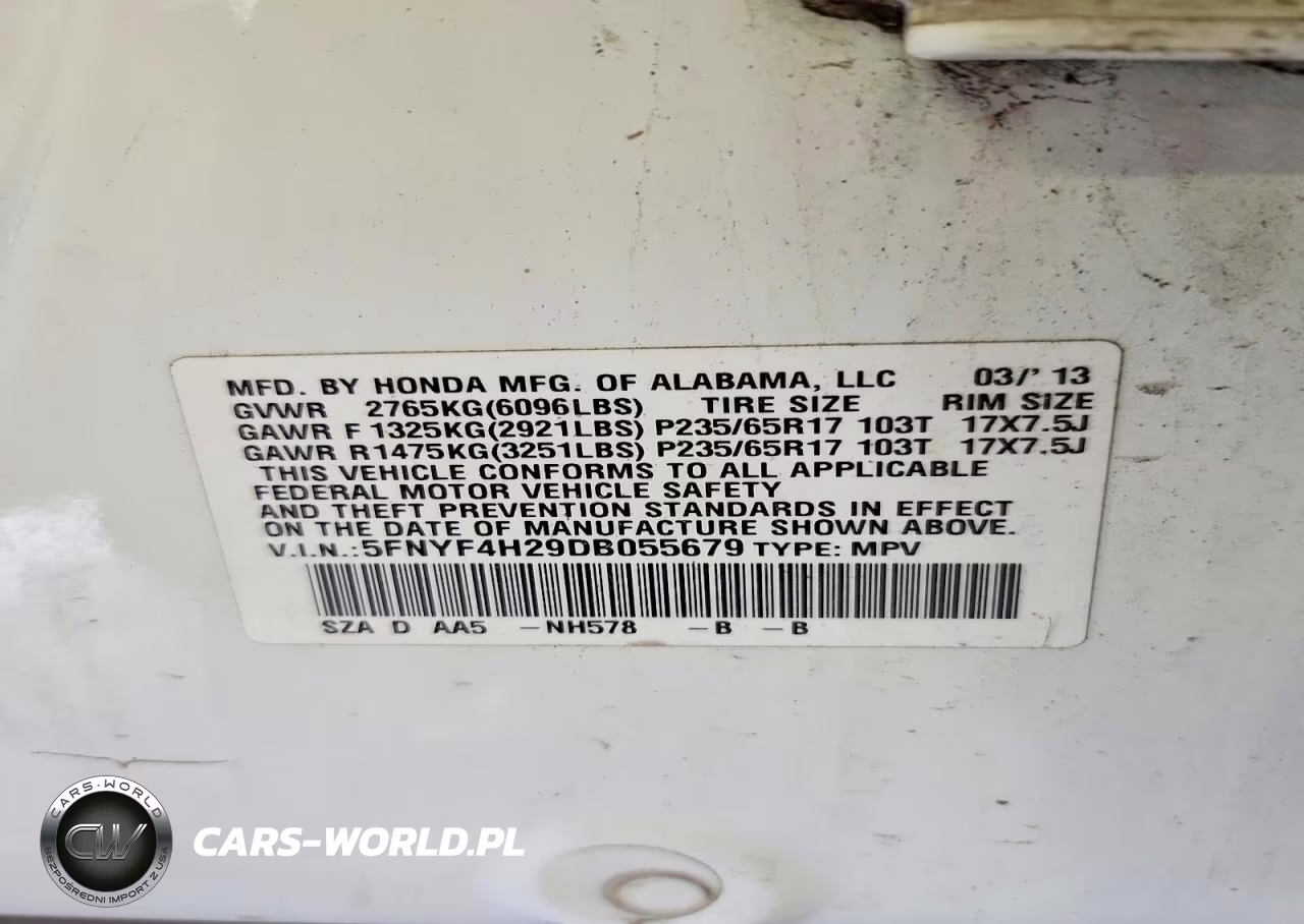 2013 Honda Pilot Lx VIN:5FNYF4H29DB055679 - 14