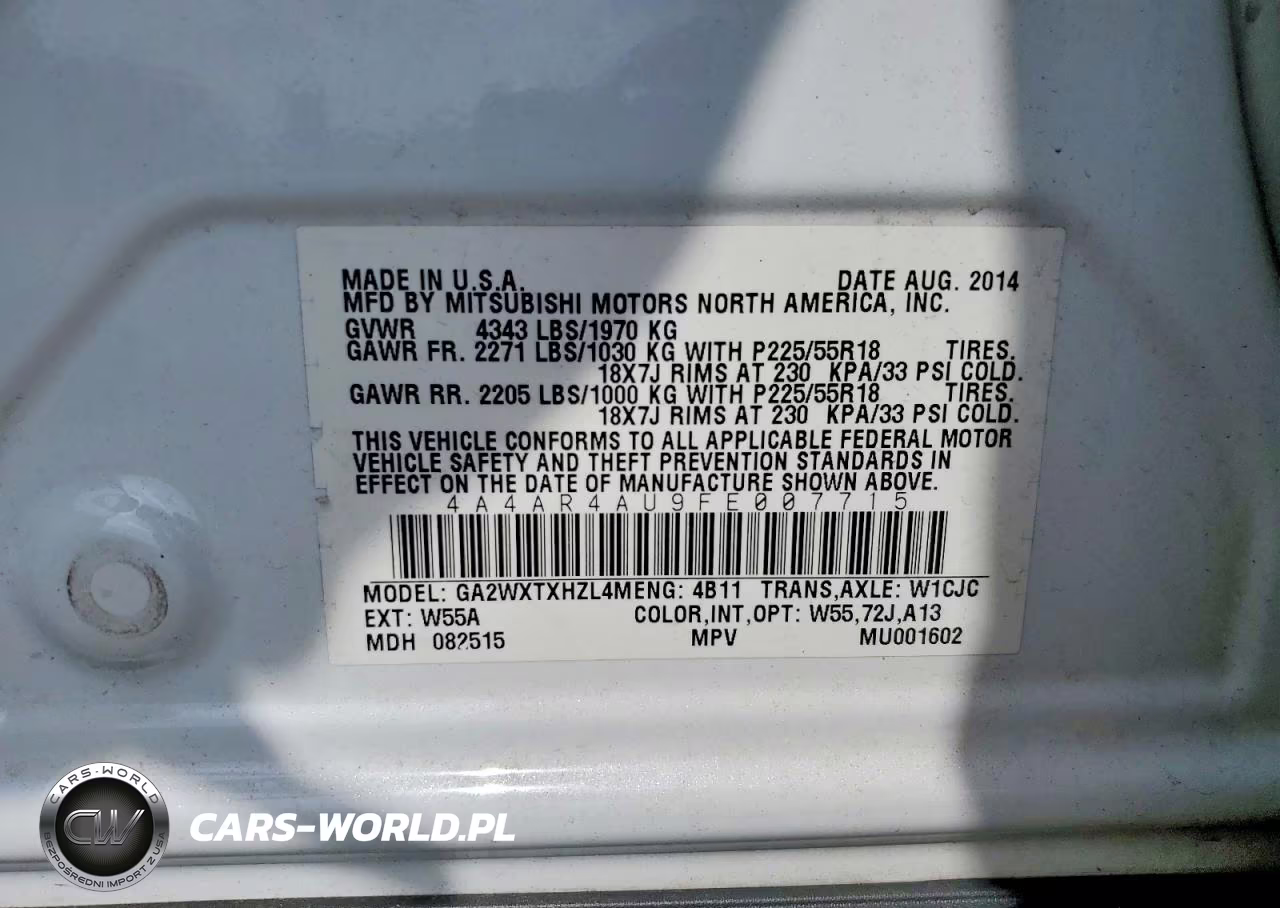 2015 Mitsubishi Outlander Sport Se VIN:4A4AR4AU9FE007715 - 13