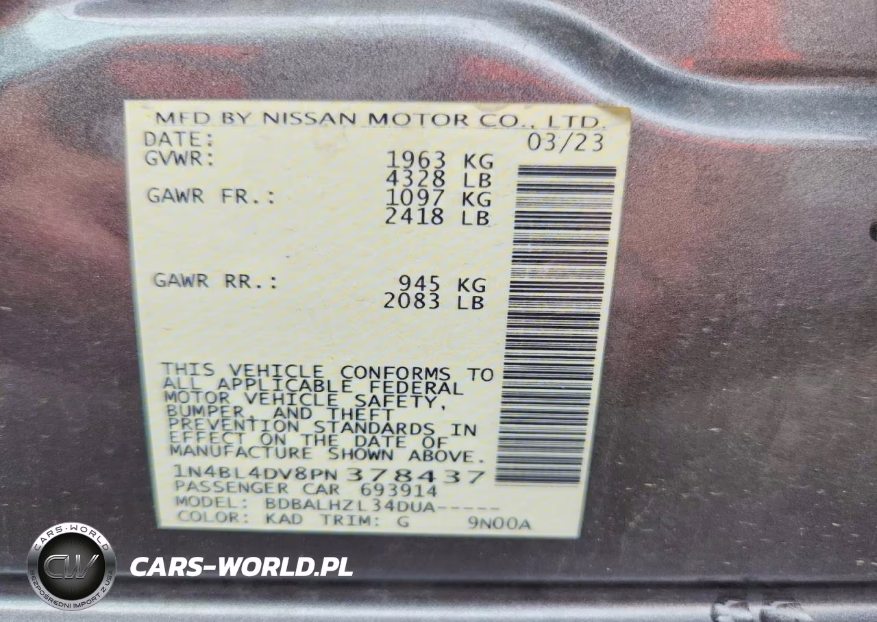2023 Nissan Altima Sv VIN:1N4BL4DV8PN378437 - 13