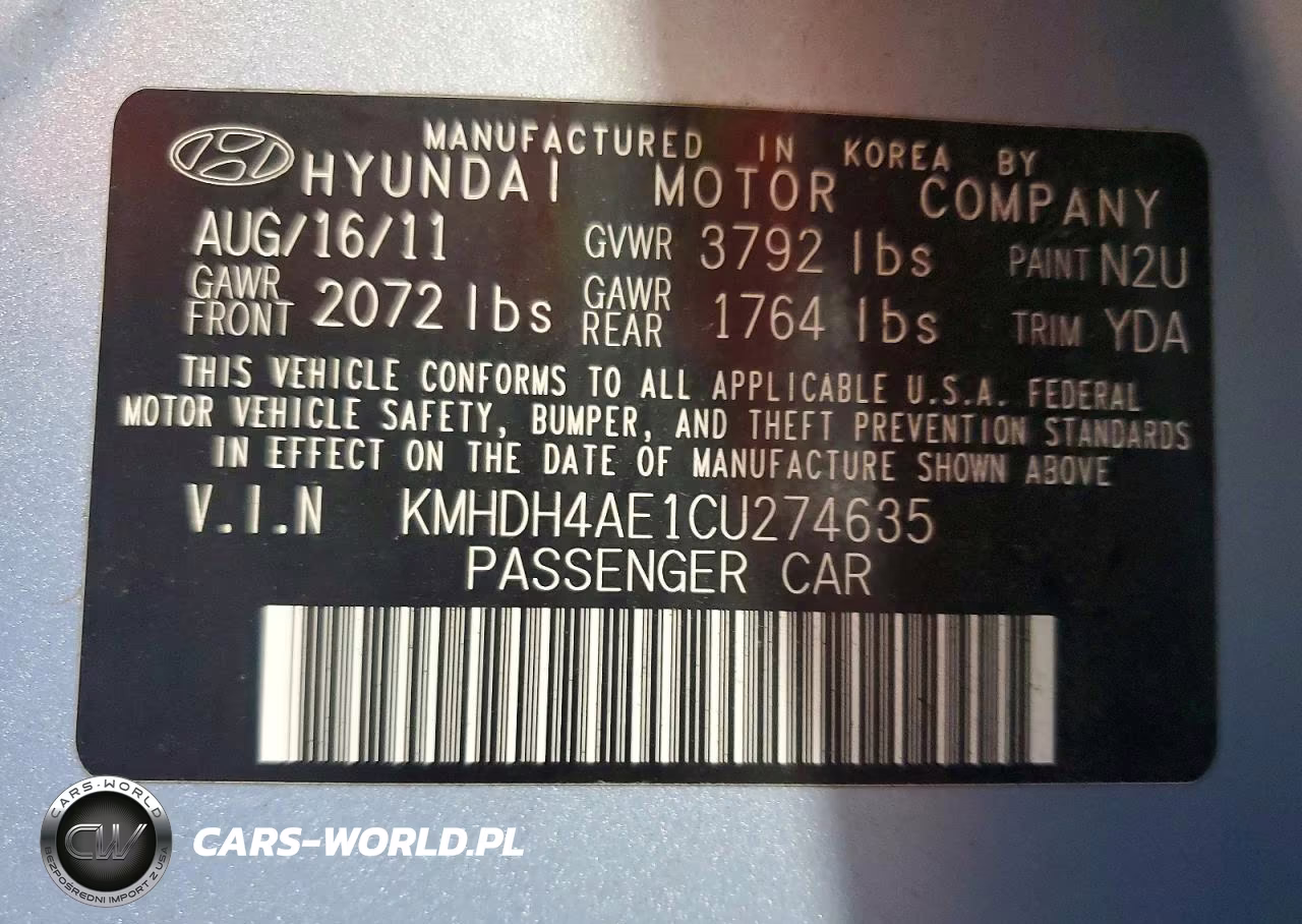 2012 Hyundai Elantra Gls VIN:KMHDH4AE1CU274635 - 12