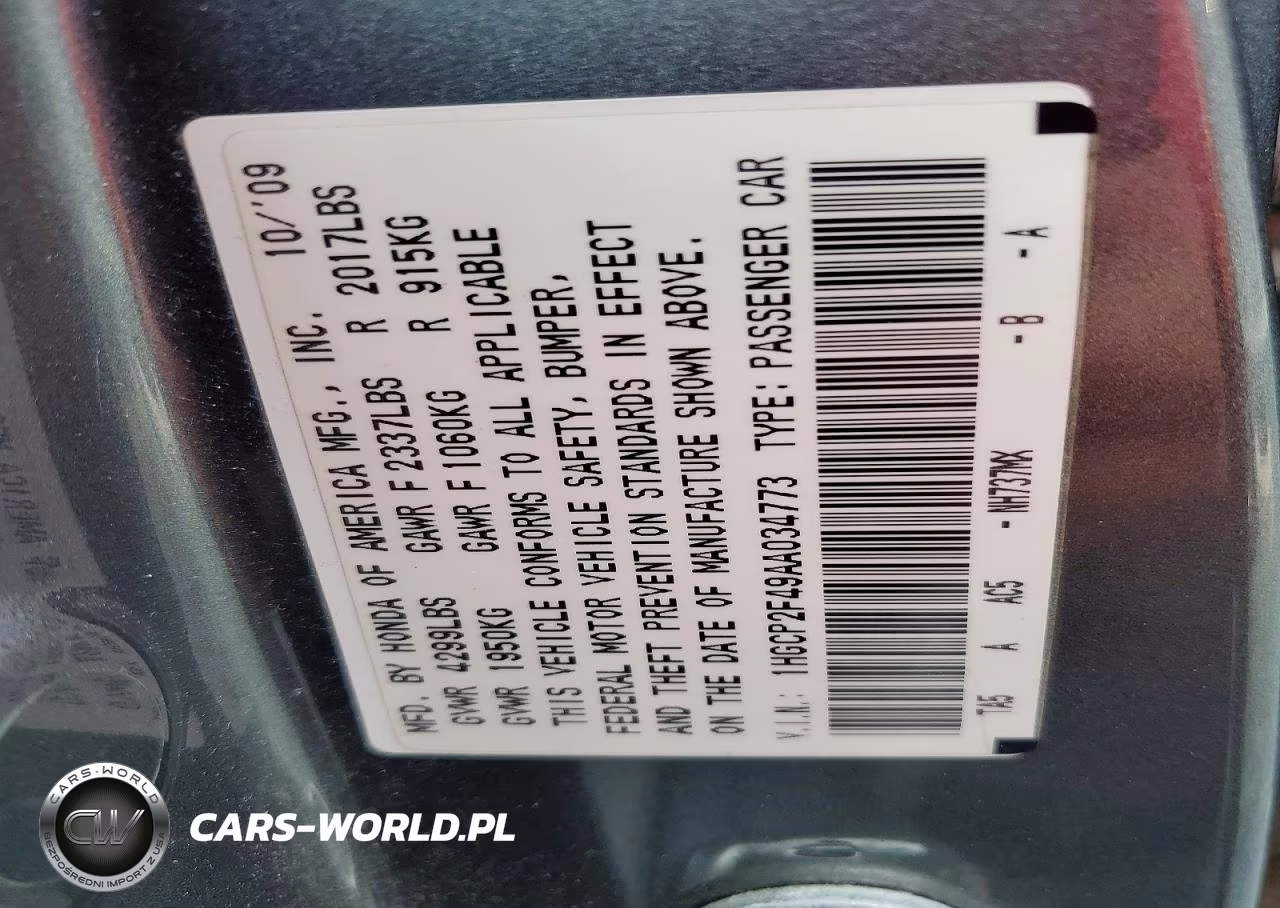 2010 Honda Accord Lxp VIN:1HGCP2F49AA034773 - 12