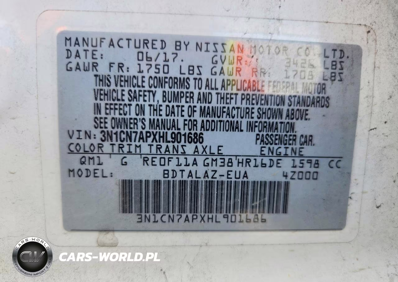 2017 Nissan Versa 1.6 S Plus VIN:3N1CN7APXHL901686 - 12