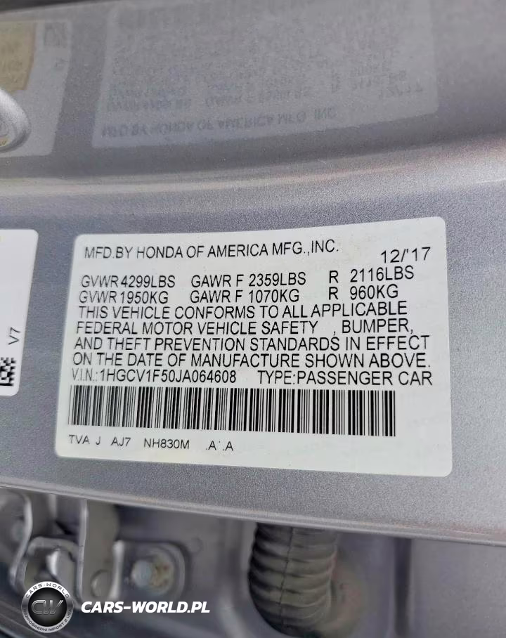 2018 Honda Accord Exl VIN:1HGCV1F50JA064608 - 12