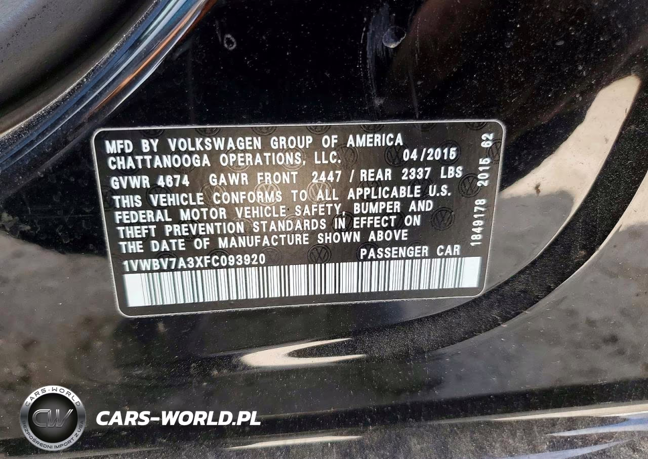 2015 Volkswagen Passat Se VIN:1VWBV7A3XFC093920 - 12