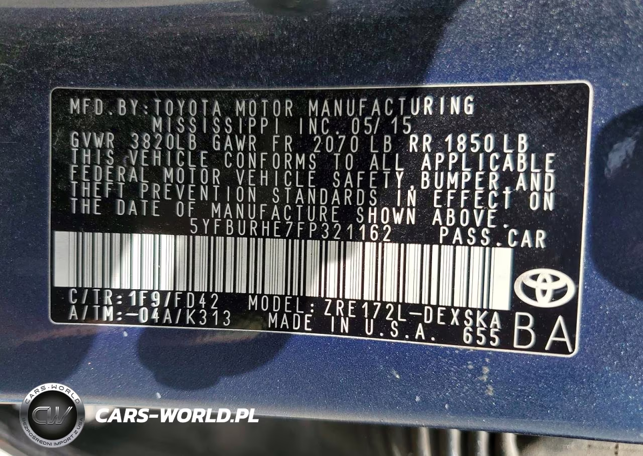 2015 Toyota Corolla S Plus VIN:5YFBURHE7FP321162 - 12