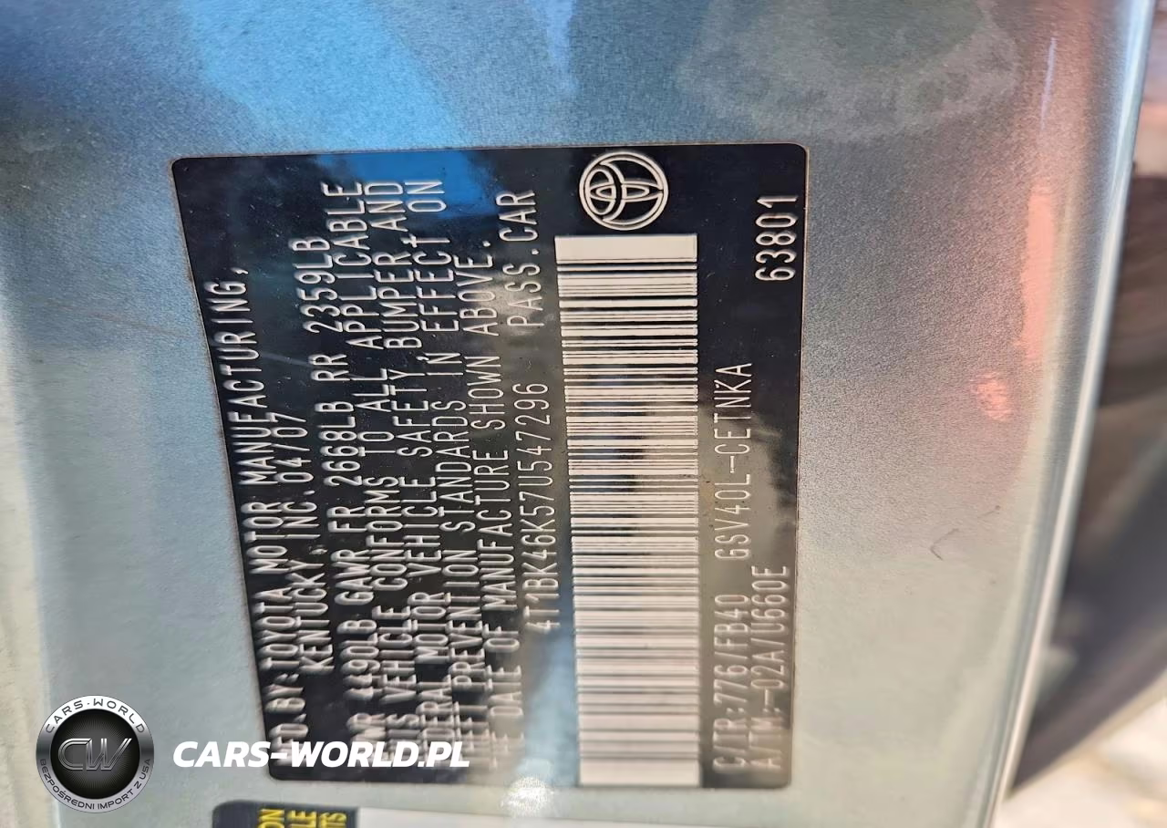 2007 Toyota Camry Le V6 VIN:4T1BK46K57U547296 - 12