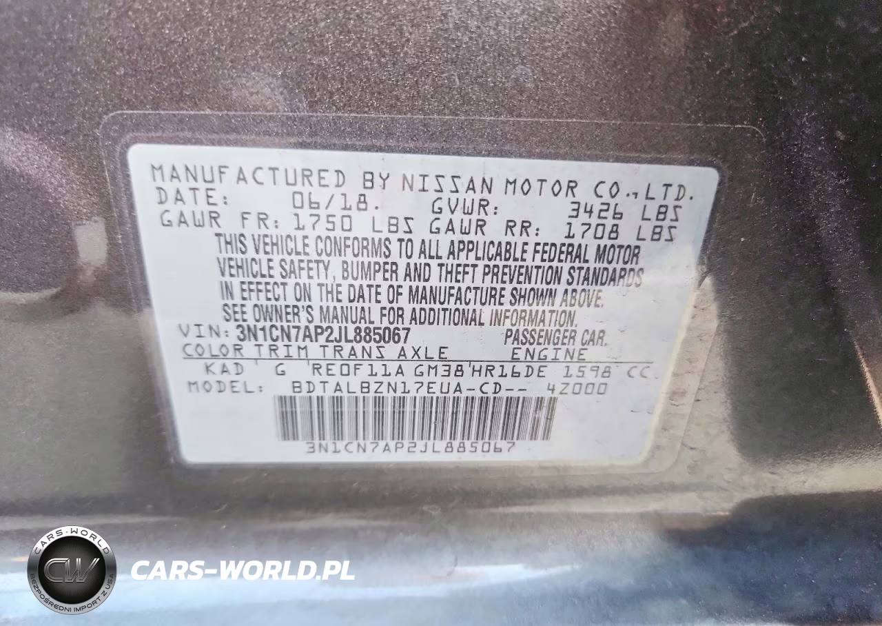 2018 Nissan Versa Sv VIN:3N1CN7AP2JL885067 - 12