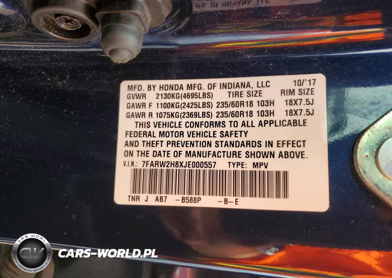 2018 Honda Crv Exl VIN:7FARW2H8XJE000557 - 13