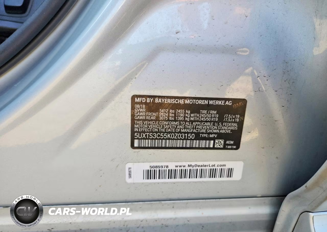 2019 BMW X3 xDrivem40I VIN:5UXTS3C55K0Z03150 - 12