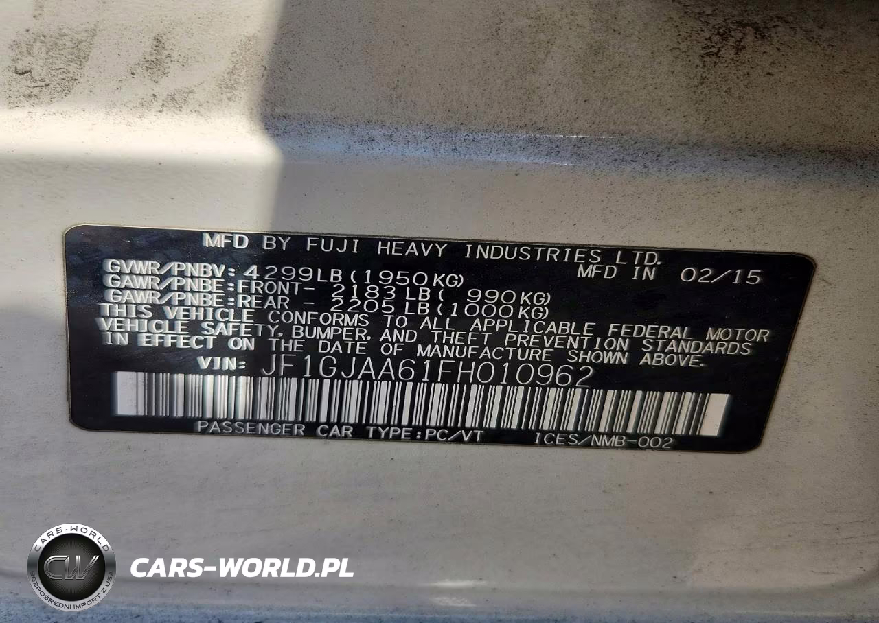 2015 Subaru Impreza VIN:JF1GJAA61FH010962 - 12