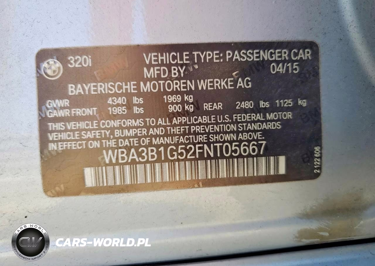 2015 BMW 320 I VIN:WBA3B1G52FNT05667 - 12