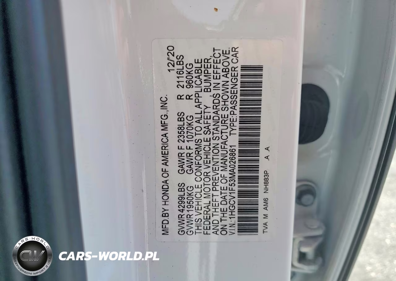 2021 Honda Accord Exl VIN:1HGCV1F53MA026861 - 13