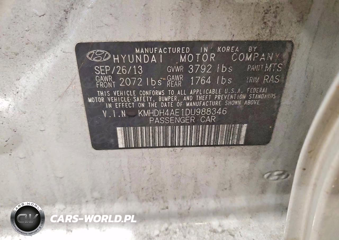 2013 Hyundai Elantra Gls VIN:KMHDH4AE1DU988346 - 12