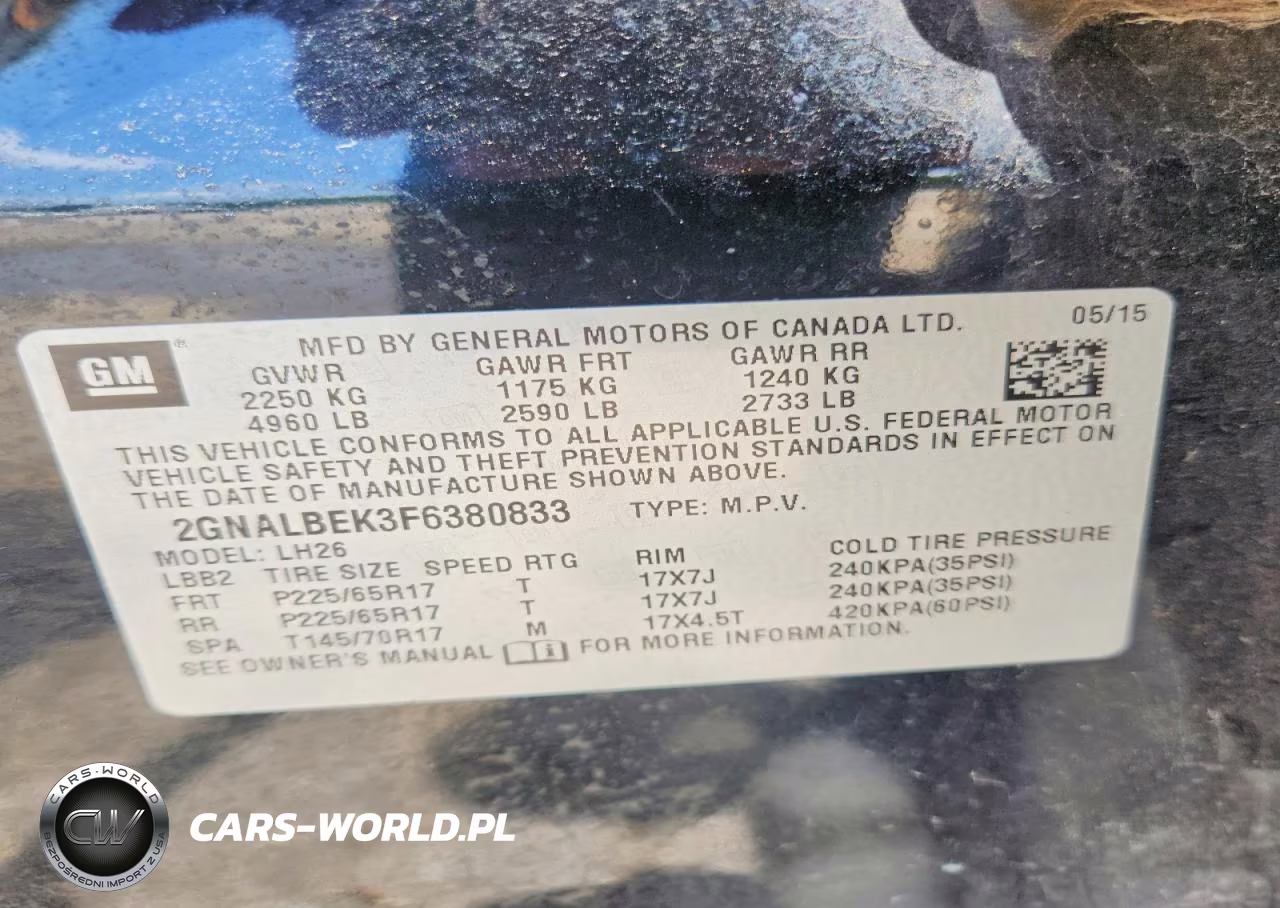 2015 Chevrolet Equinox Lt VIN:2GNALBEK3F6380833 - 13