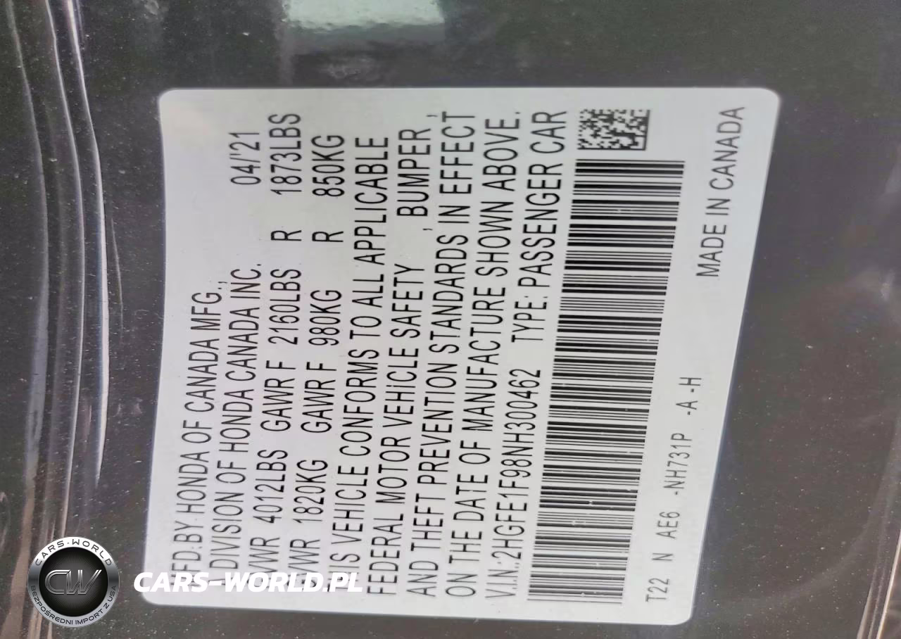 2022 Honda Civic Touring VIN:2HGFE1F98NH300462 - 13
