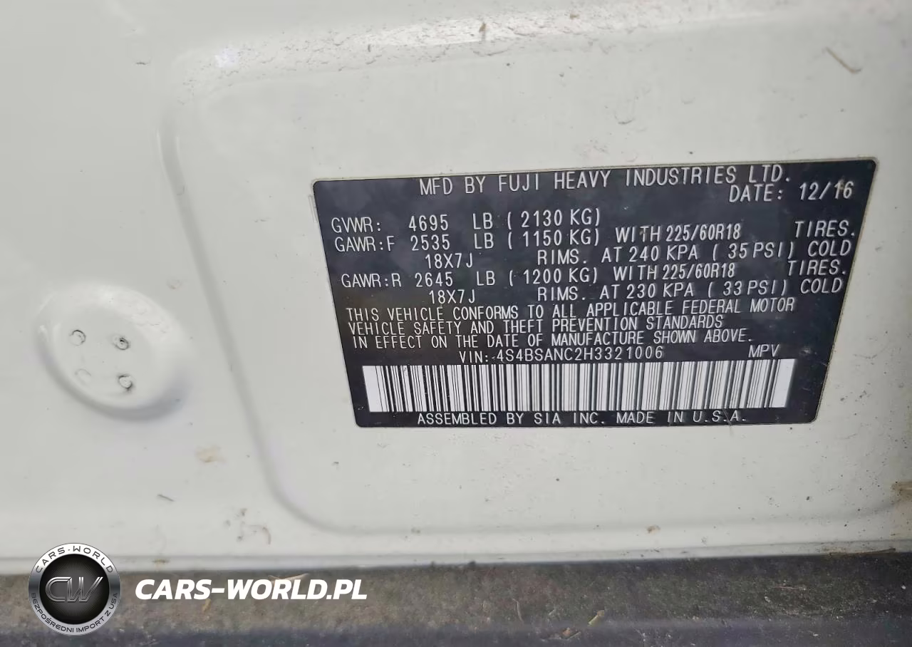 2017 Subaru Outback 2.5I Limited VIN:4S4BSANC2H3321006 - 13
