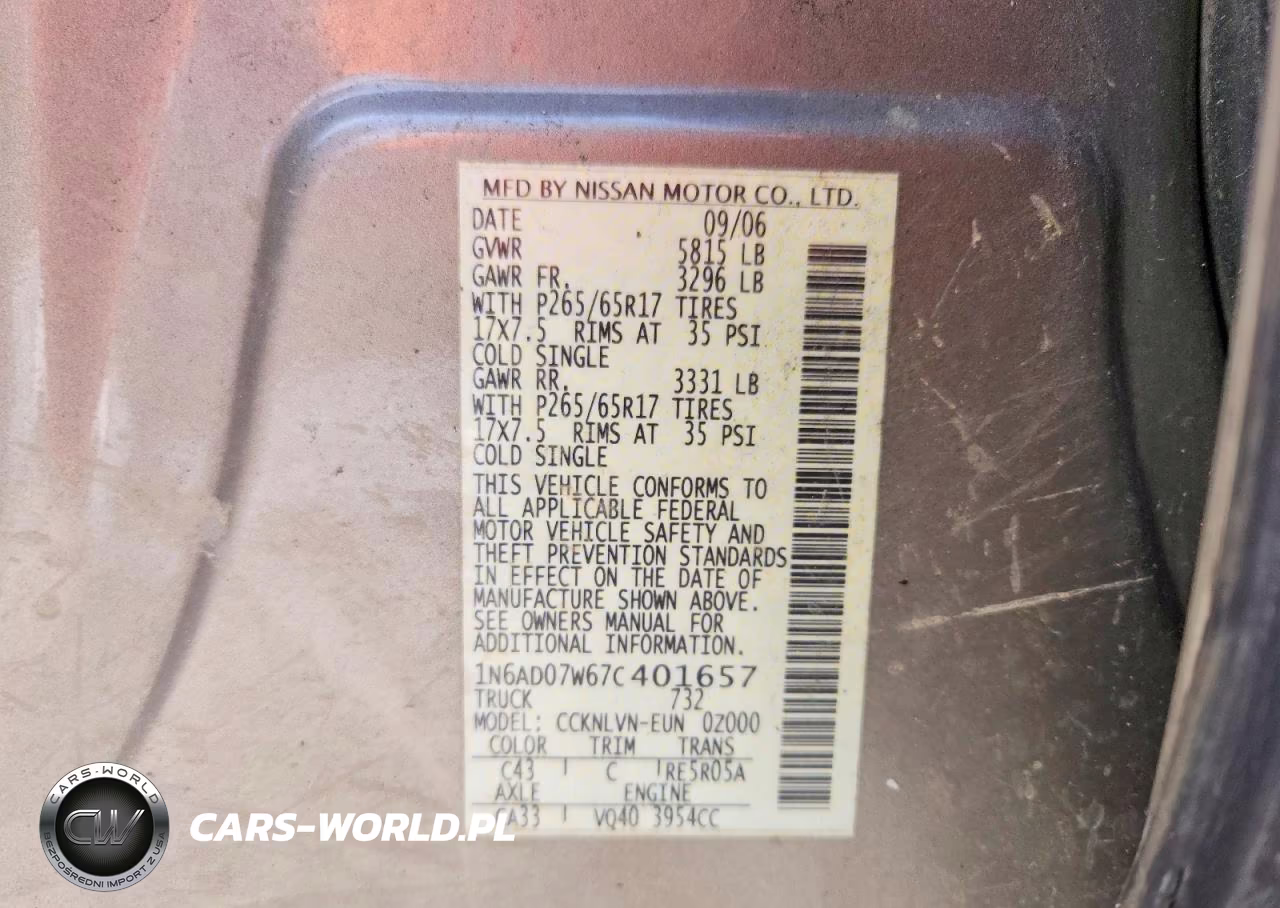 2007 Nissan Frontier Se VIN:1N6AD07W67C401657 - 13