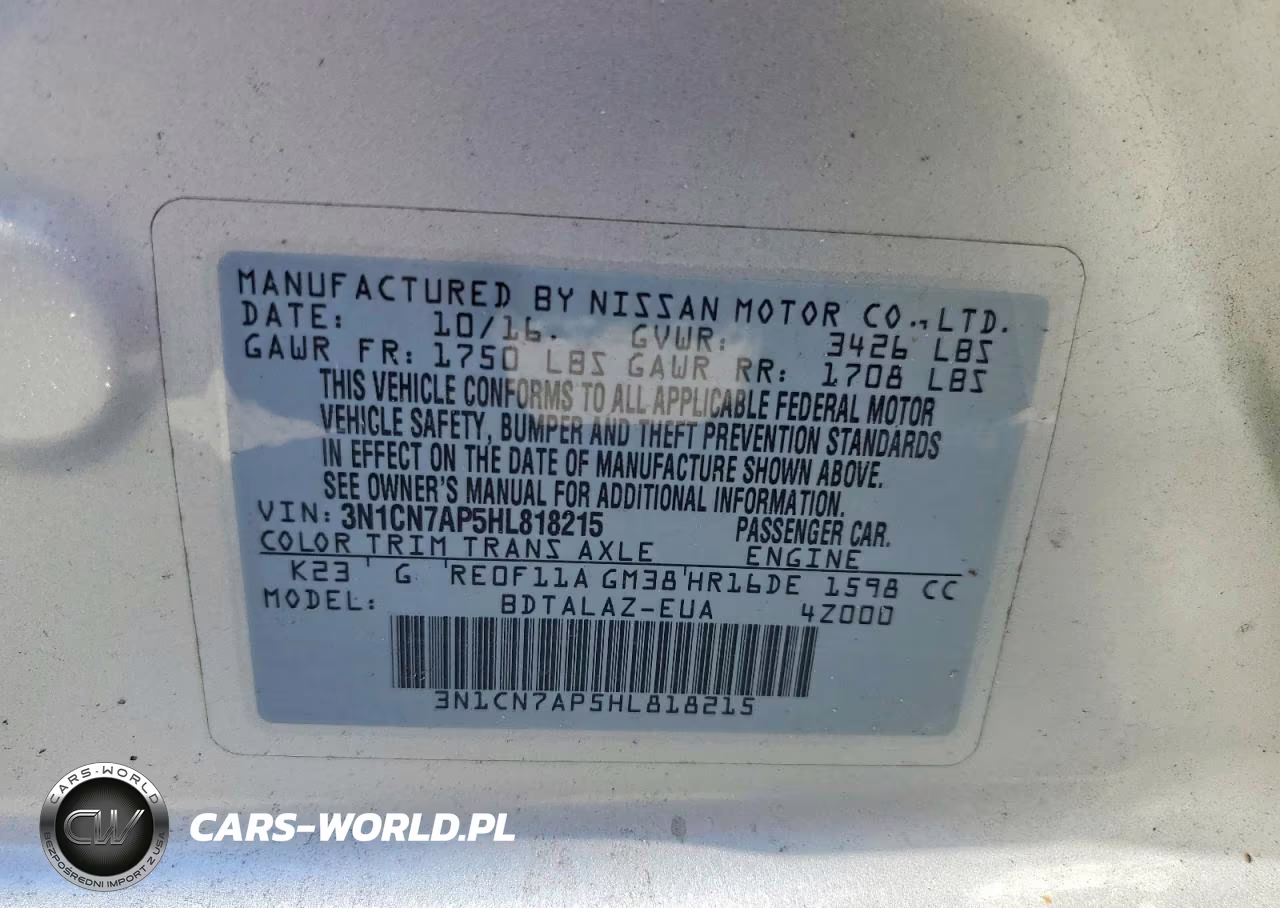 2017 Nissan Versa 1.6 S Plus VIN:3N1CN7AP5HL818215 - 13