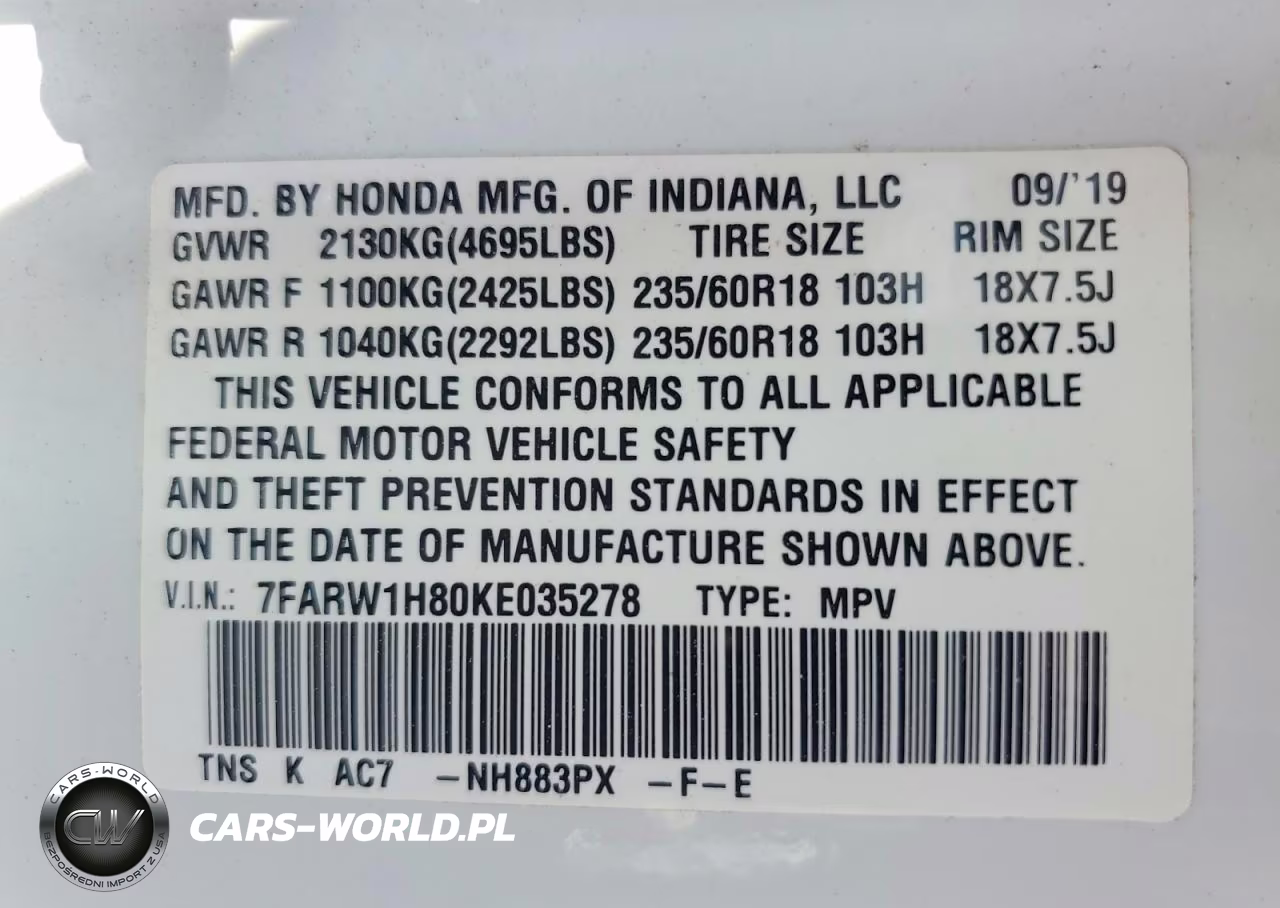 2019 Honda Cr-V Exl VIN:7FARW1H80KE035278 - 13