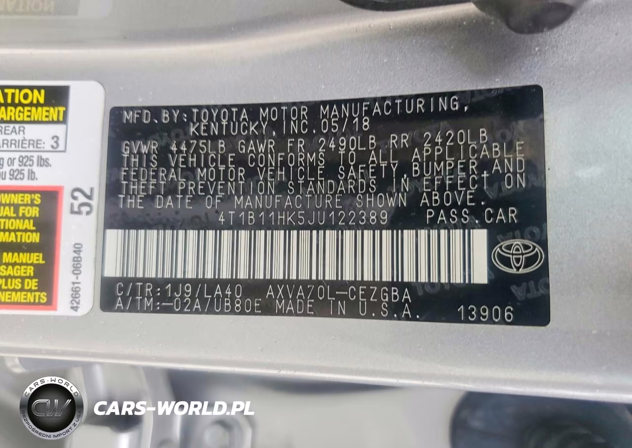 2018 Toyota Camry Xle VIN:4T1B11HK5JU122389 - 12