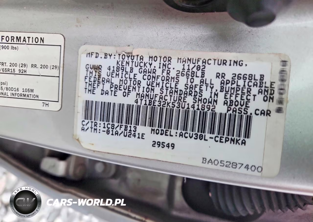 2003 Toyota Camry Le VIN:4T1BE32K53U141892 - 13