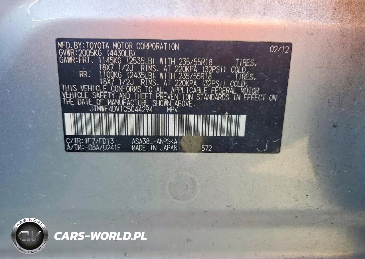 2012 Toyota Rav4 Sport VIN:JTMWF4DV1C5044294 - 13