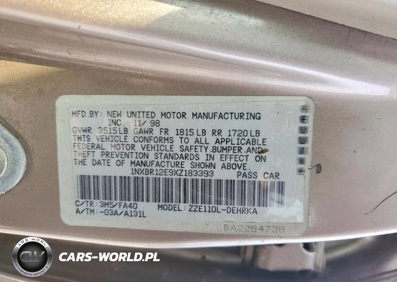 1999 Toyota Corolla Ve VIN:1NXBR12E9XZ183393 - 12