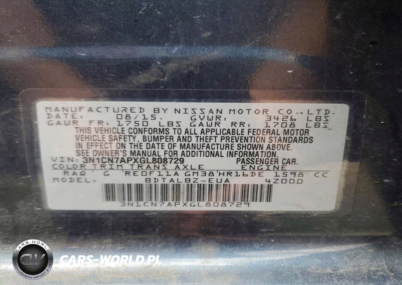 2016 Nissan Versa 1.6 Sv VIN:3N1CN7APXGL808729 - 12