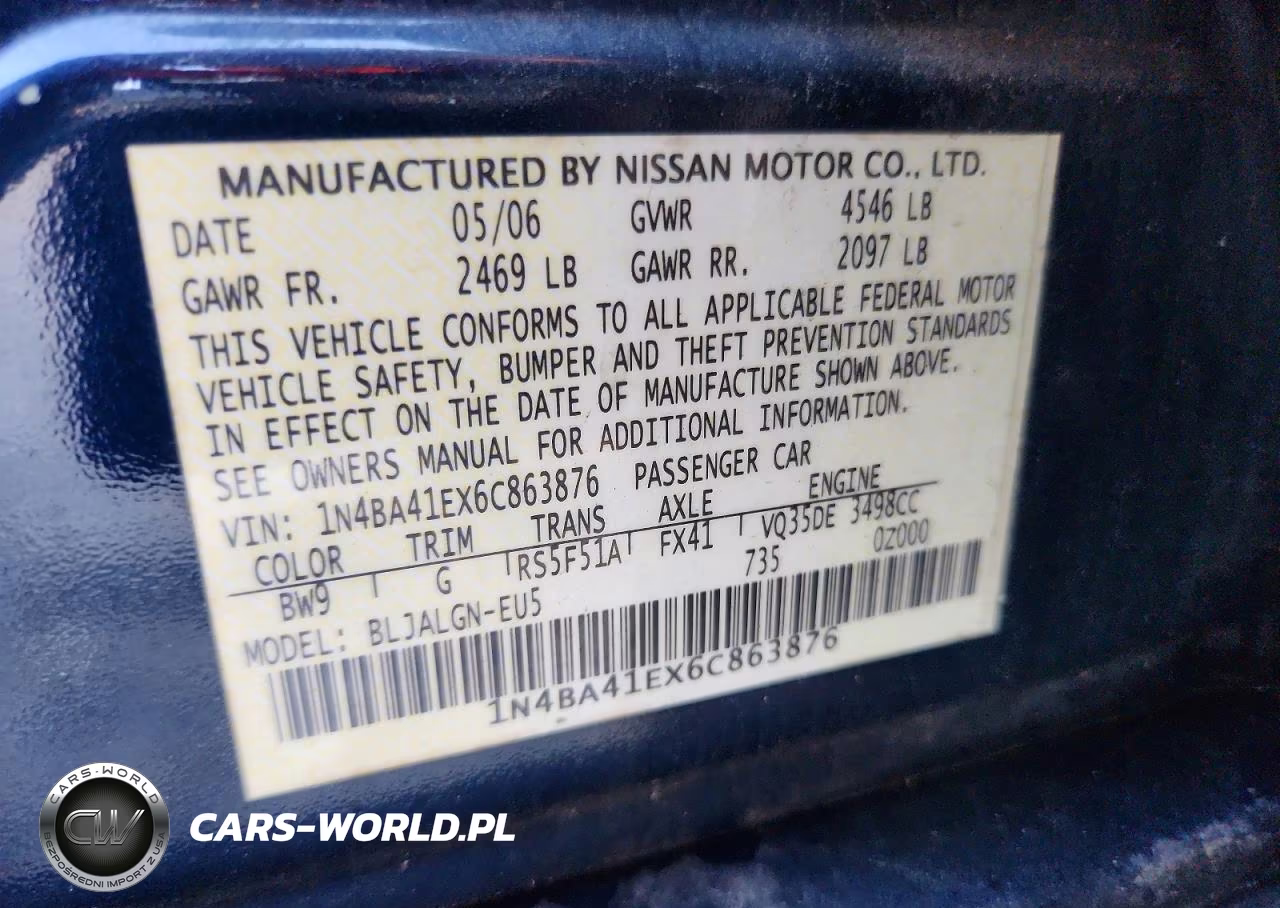 2006 Nissan Maxima 3.5 Se VIN:1N4BA41EX6C863876 - 12