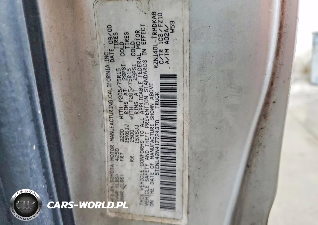2001 Toyota Tacoma Base VIN:5TENL42N41Z724370 - 13