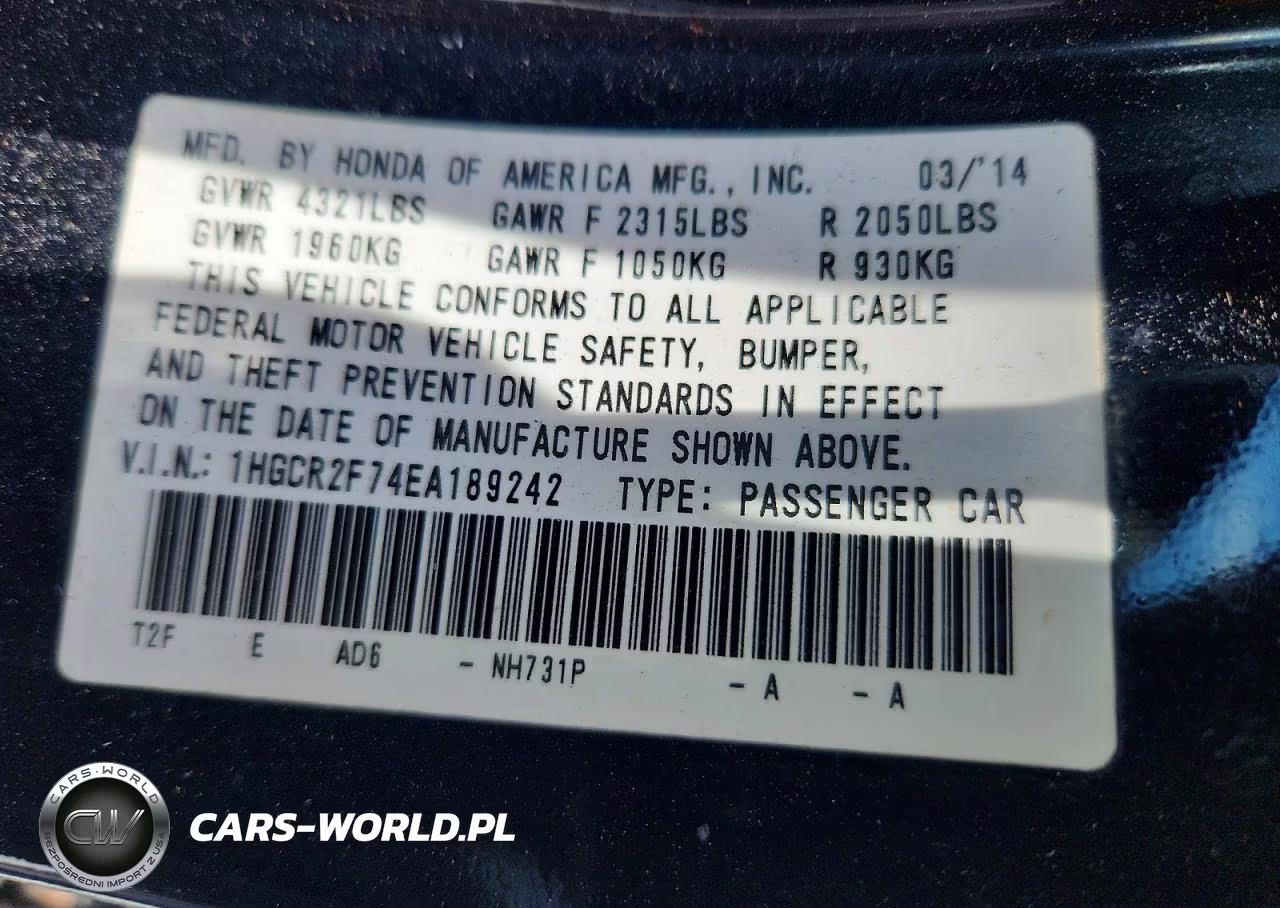 2014 Honda Accord Ex VIN:1HGCR2F74EA189242 - 14