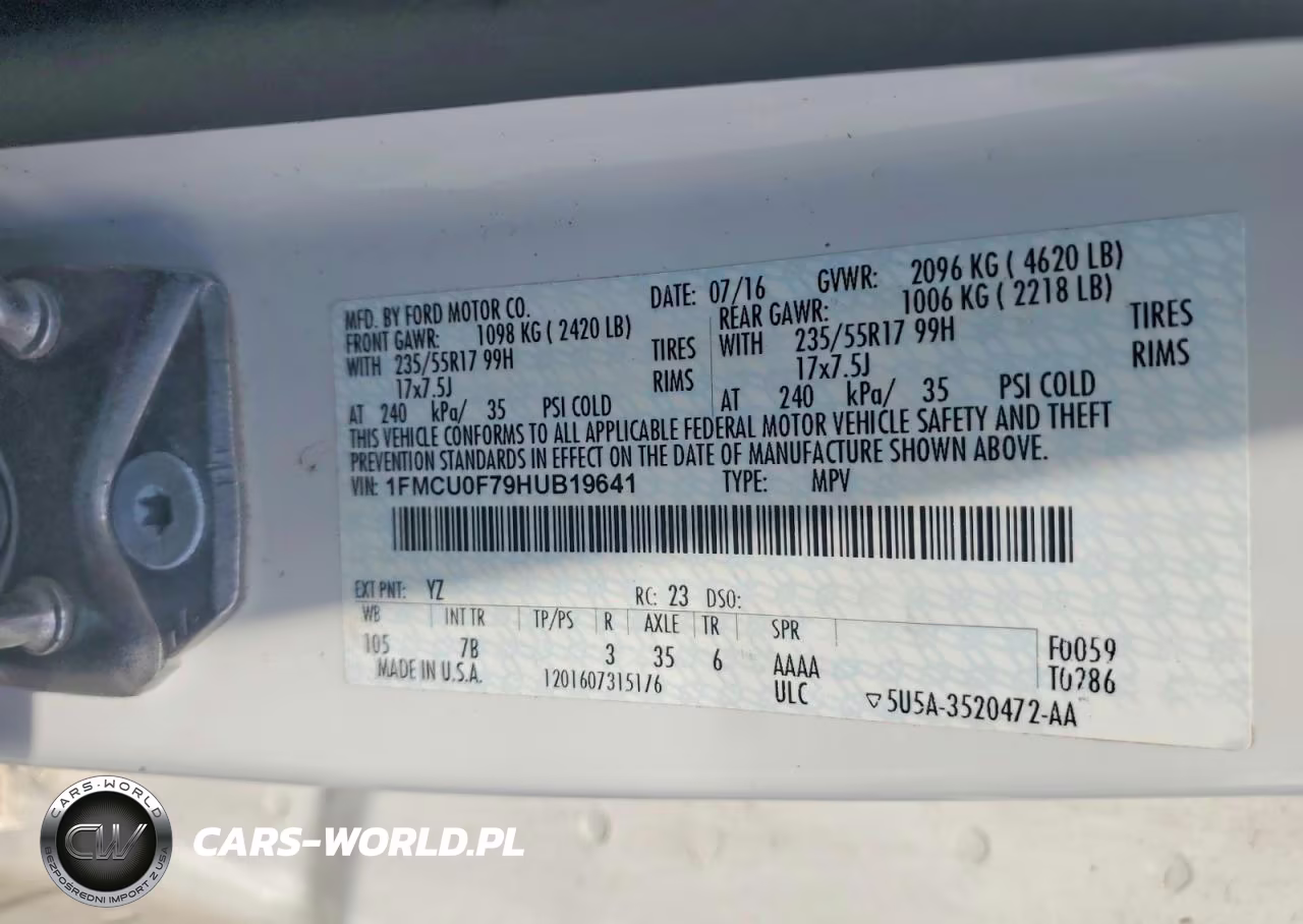 2017 Ford Escape S VIN:1FMCU0F79HUB19641 - 13