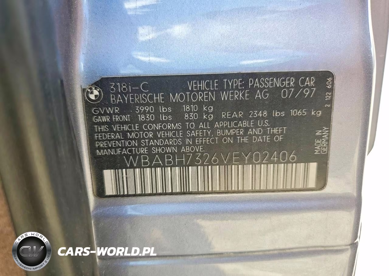 1997 BMW 318 Ic VIN:WBABH7326VEY02406 - 12