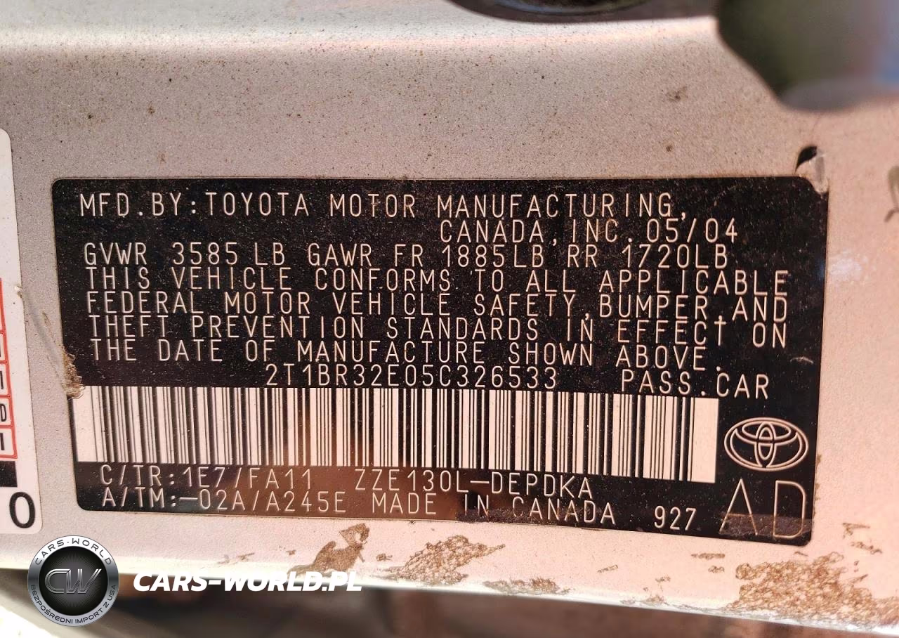 2005 Toyota Corolla Ce VIN:2T1BR32E05C326533 - 12