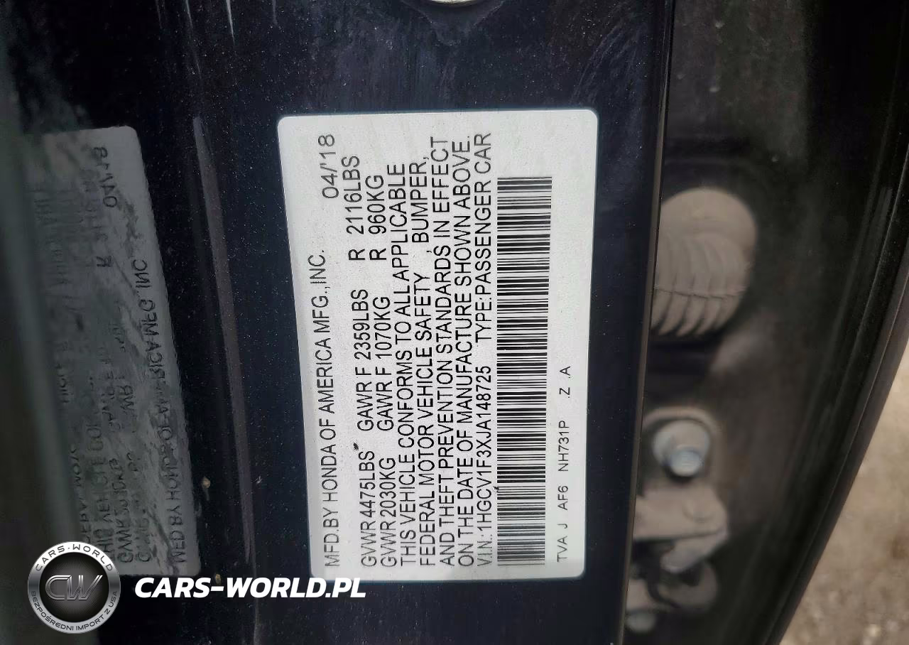 2018 Honda Accord Sport VIN:1HGCV1F3XJA148725 - 12