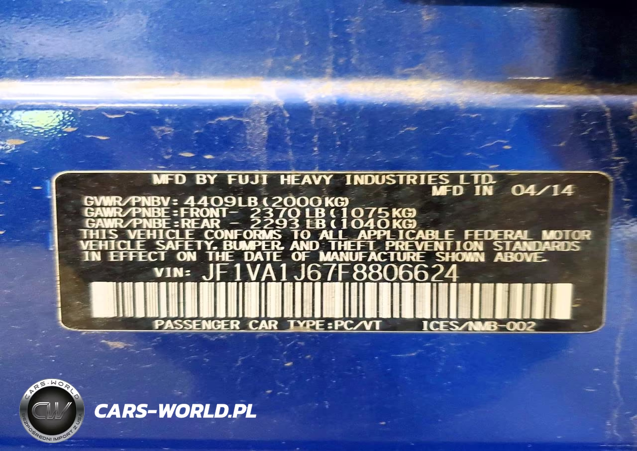 2015 Subaru Wrx Limited VIN:JF1VA1J67F8806624 - 12