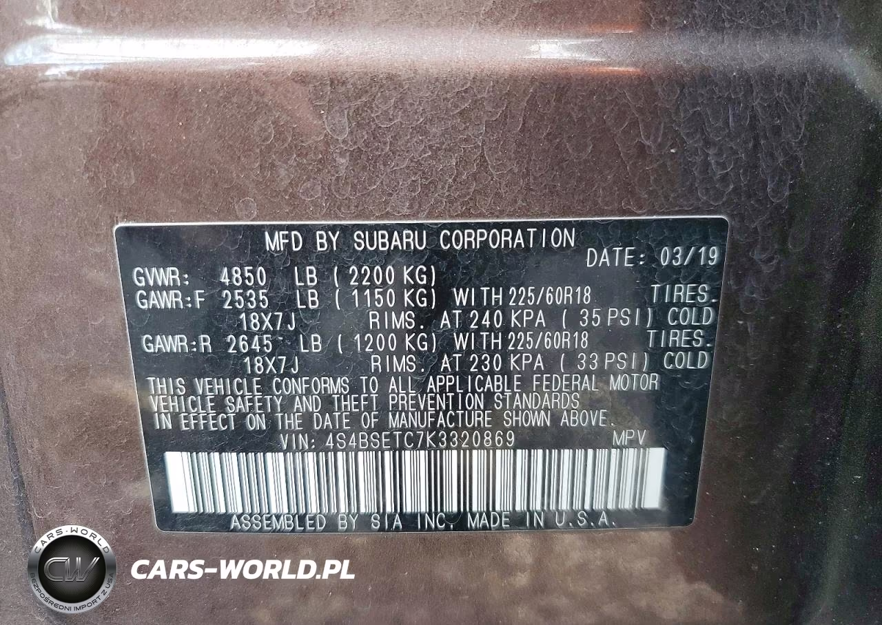 2019 Subaru Outback Touring VIN:4S4BSETC7K3320869 - 13