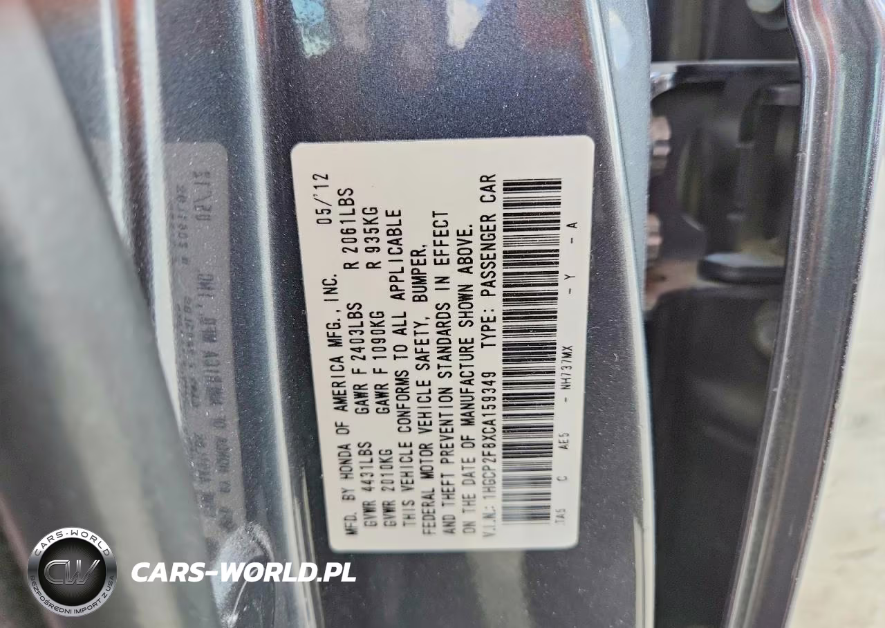 2012 Honda Accord Exl VIN:1HGCP2F8XCA159349 - 12