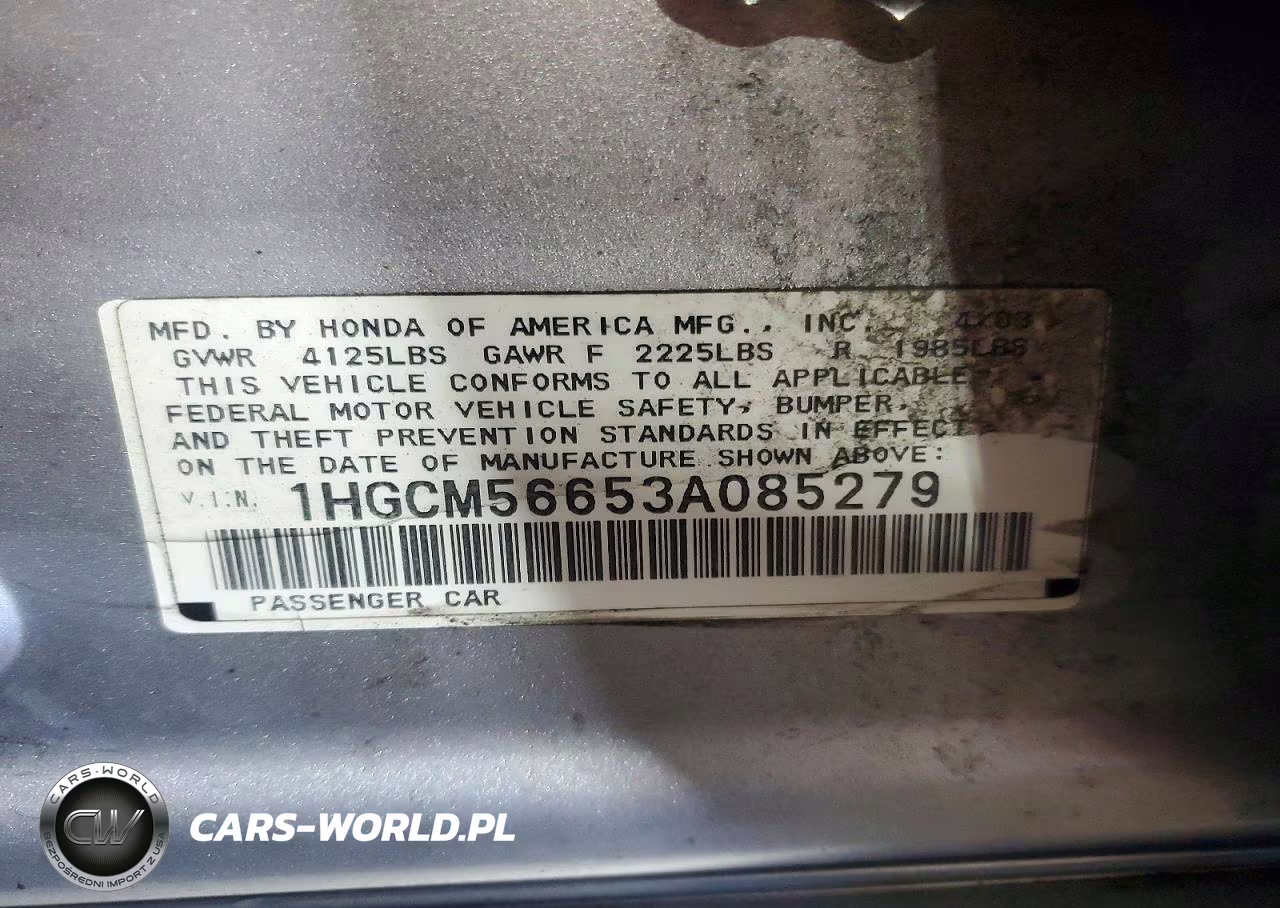 2003 Honda Accord Ex VIN:1HGCM56653A085279 - 12