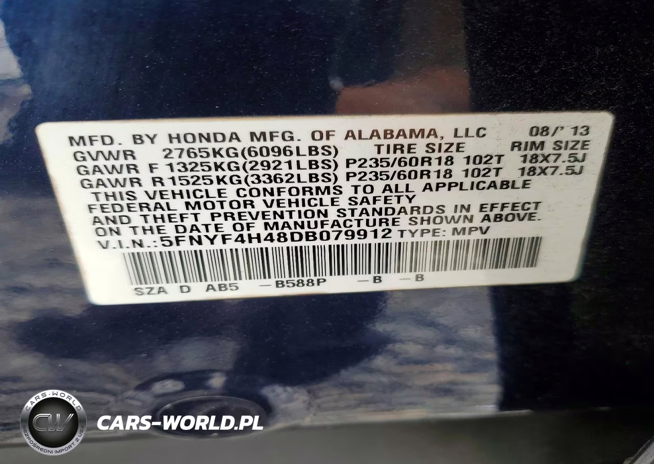 2013 Honda Pilot Ex VIN:5FNYF4H48DB079912 - 13