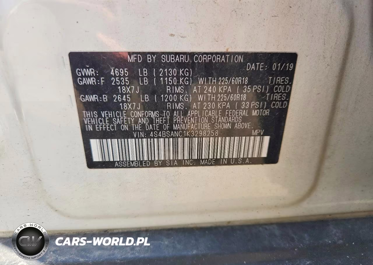2019 Subaru Outback 2.5I Limited VIN:4S4BSANC1K3298258 - 13