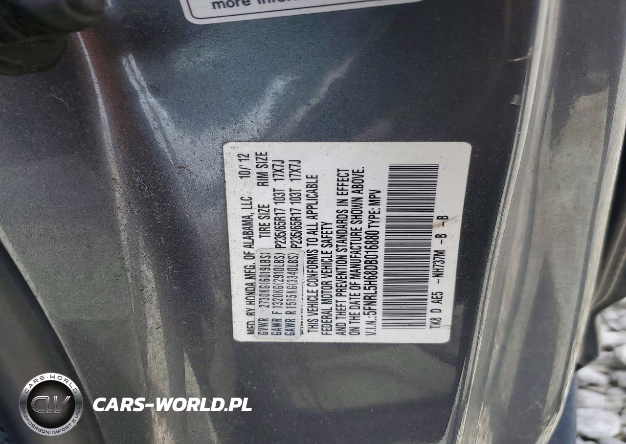 2013 Honda Odysseyexl VIN:5FNRL5H68DB016880 - 13