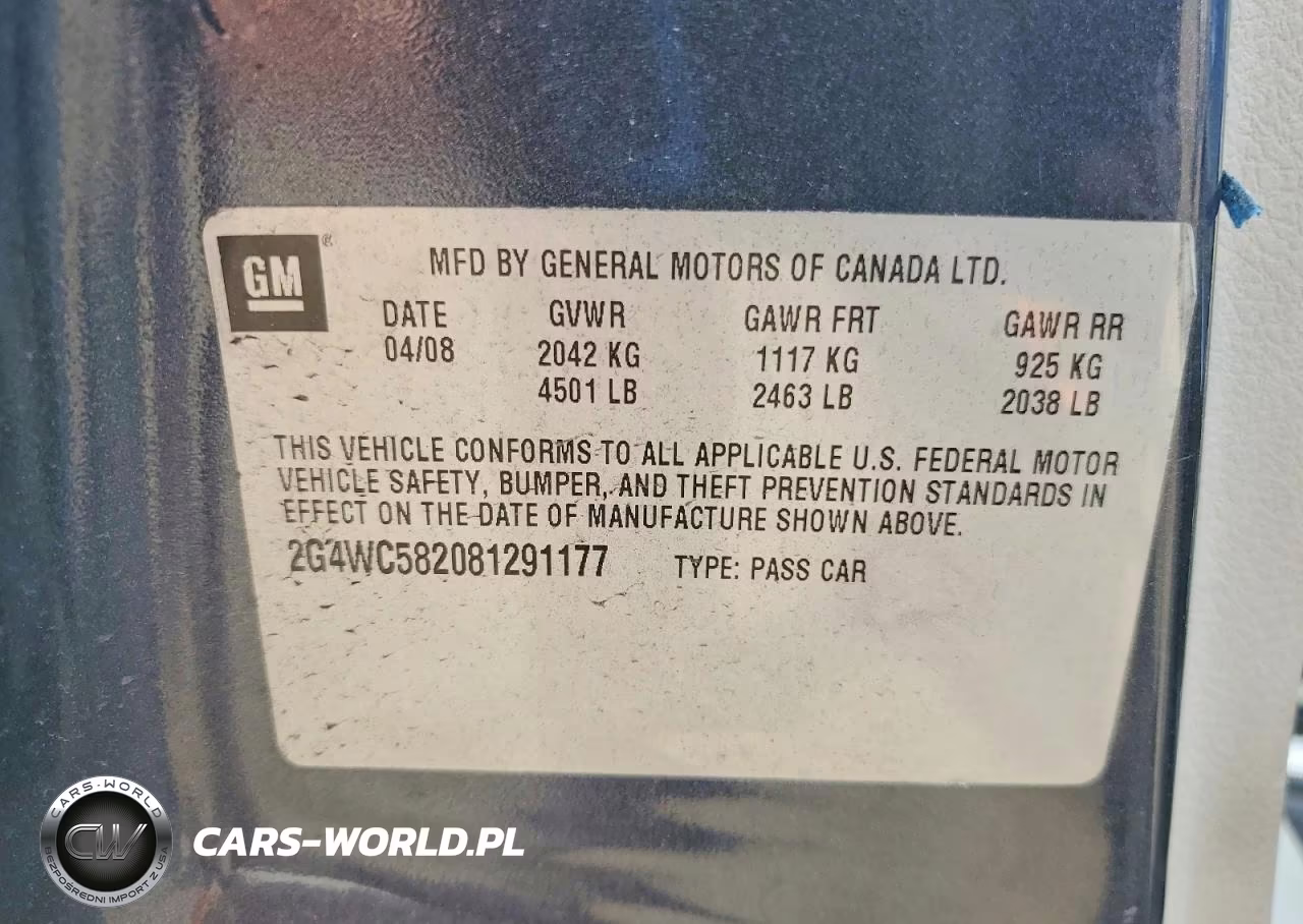 2008 Buick Lacrosse Cx VIN:2G4WC582081291177 - 12
