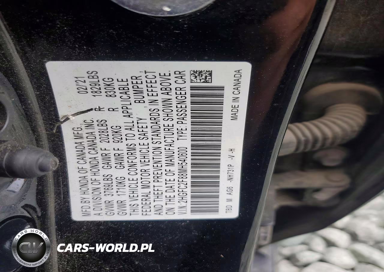 2021 Honda Civic Sport VIN:2HGFC2F88MH540600 - 12