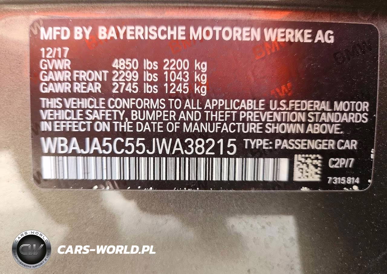 2018 BMW 530 I VIN:WBAJA5C55JWA38215 - 12