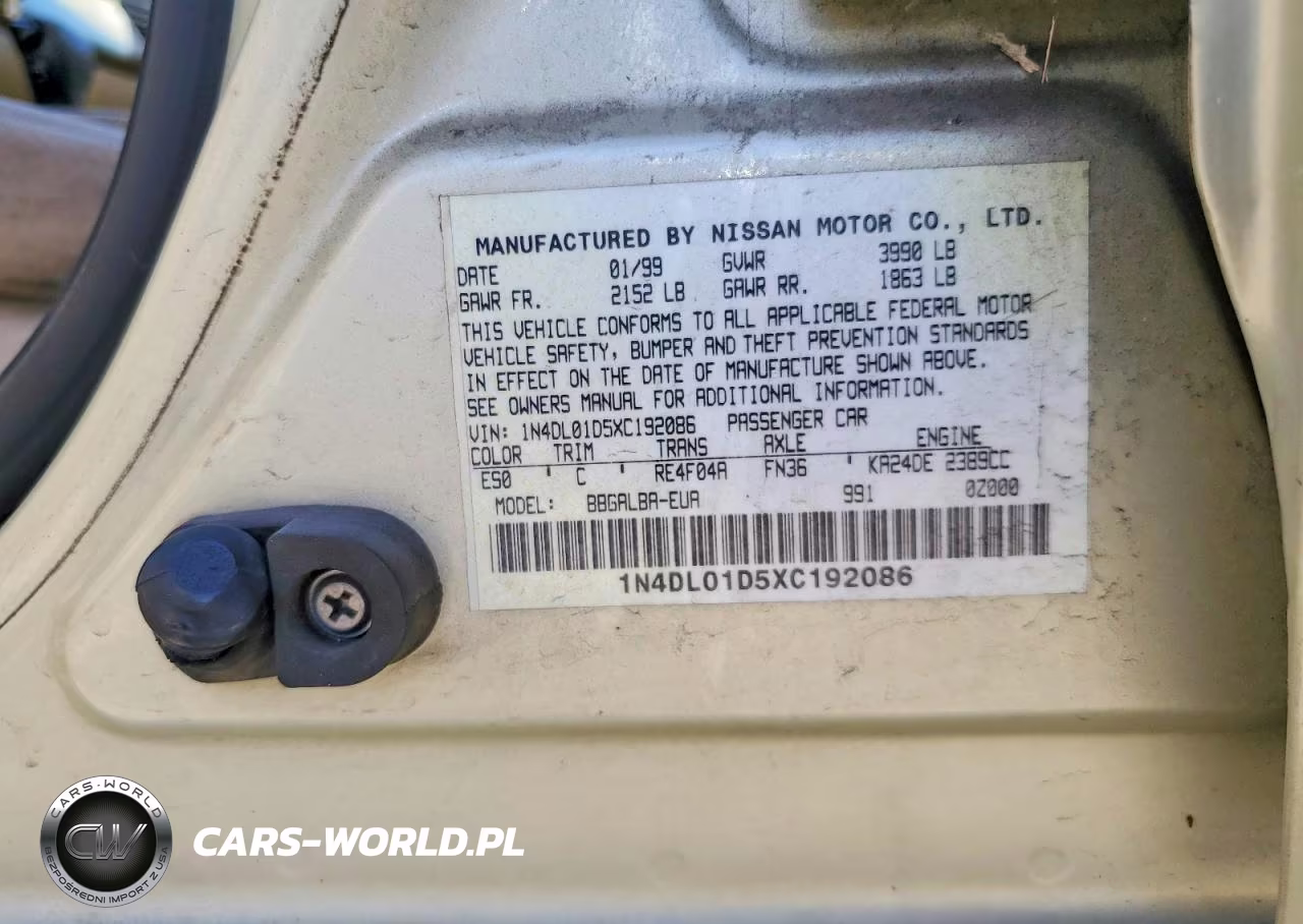 1999 Nissan Altima Xe VIN:1N4DL01D5XC192086 - 12