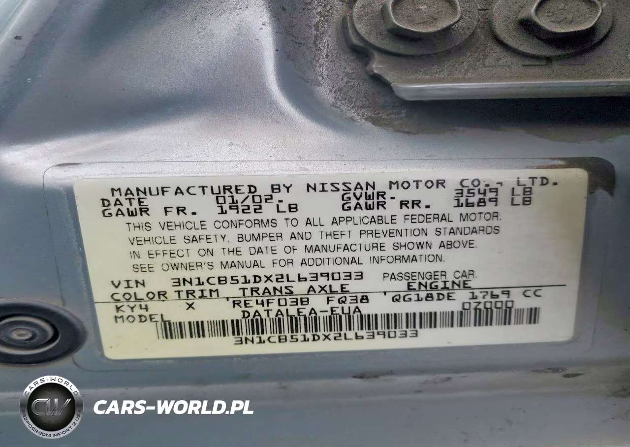 2002 Nissan Sentra Xe VIN:3N1CB51DX2L639033 - 13